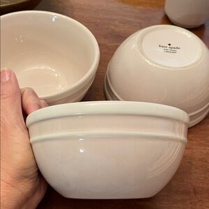 Kate Spade Lenox Blush Cream Stripe Scuplted Bowl SET of 3 All in Good Taste EUC